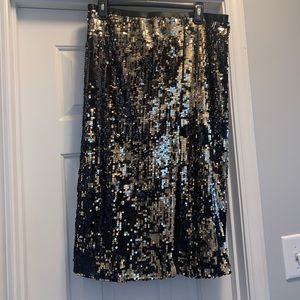 Gold and black sequin midi skirt